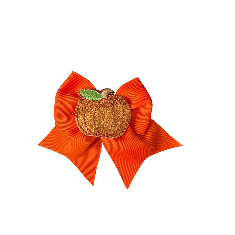 Handmade Orange Pumpkin Hair Bow Glitter‎ Fall Autumn Clip Girls Boutique